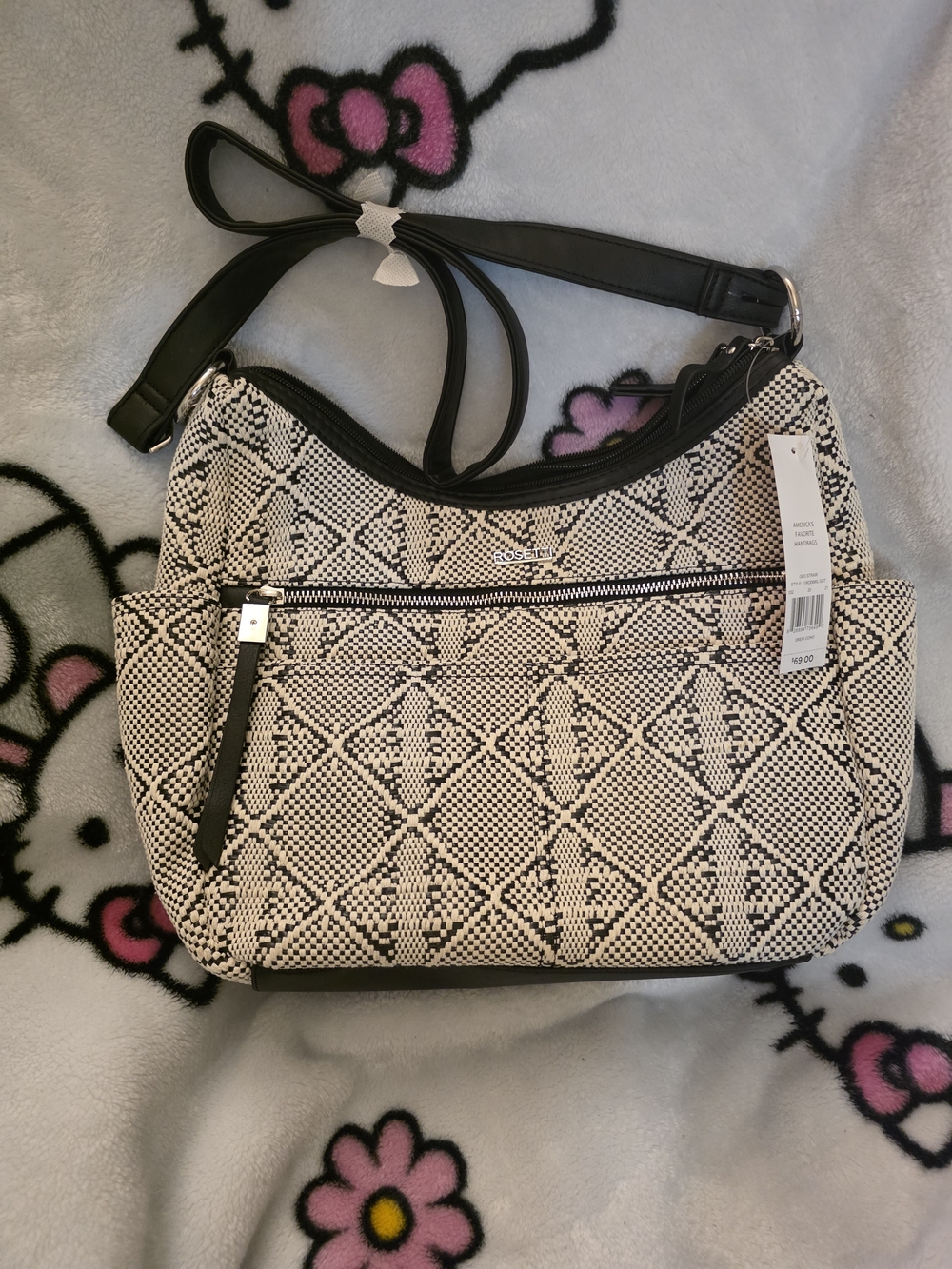 Brand New Nwt Rosetti Woven Diamond Pattern Crossbody Bag - Black & Cream